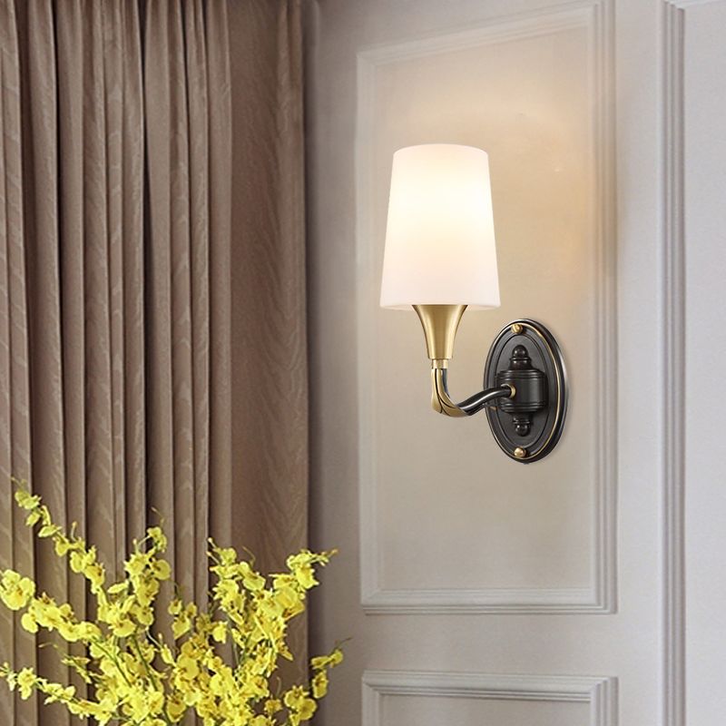 Brass Tapered Wall Mounted Lamp Traditional Frosted Glass 1/2-Light Corridor Wall Sconce Lighting