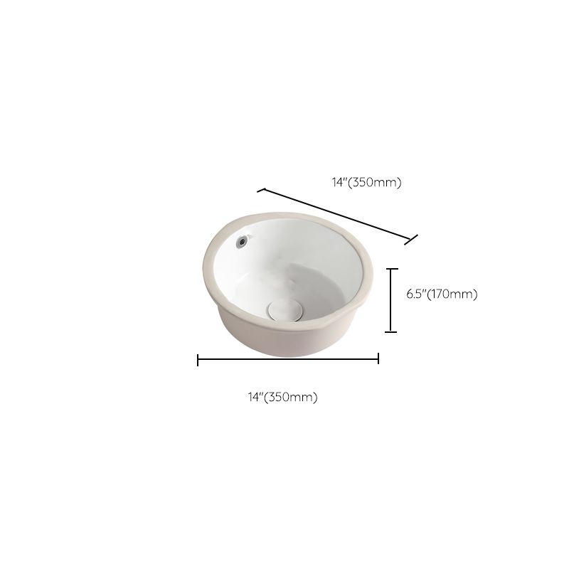 Contemporary Bathroom Sink Porcelain Round Undermount Bathroom Sink with Pop-Up Drain