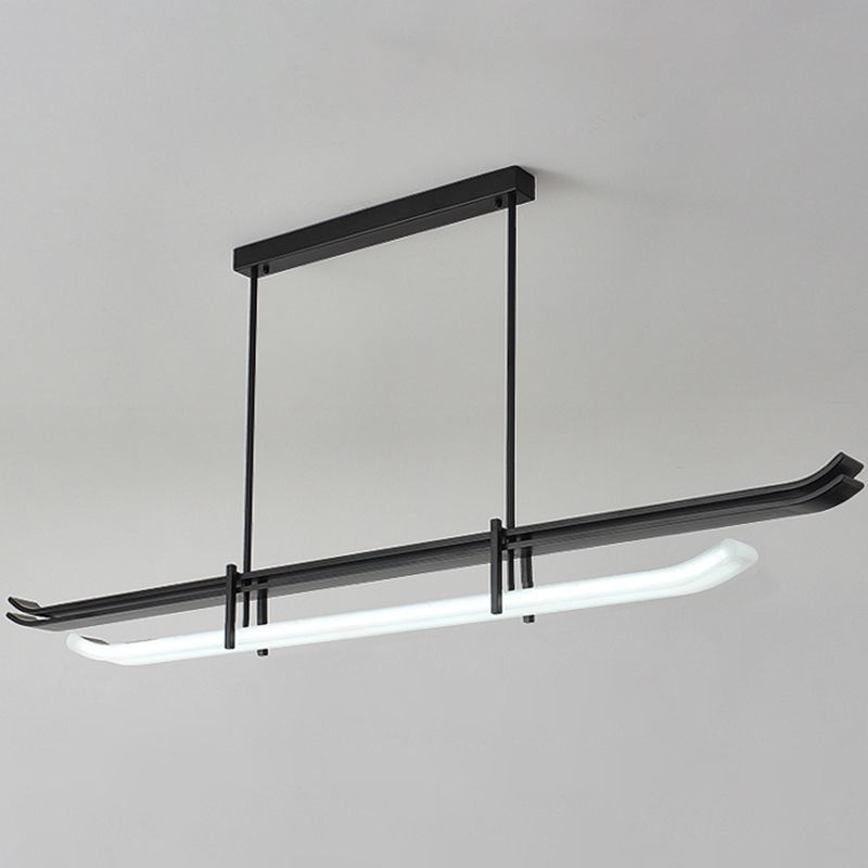 Contemporary Hanging Light Black LED Island Light Fixture with Metal for Dining Room