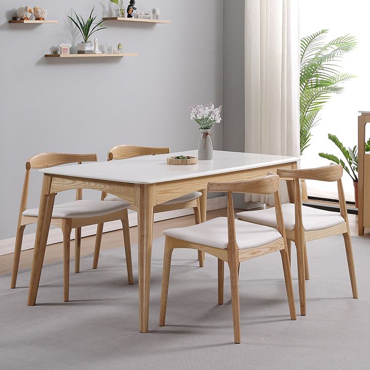 Simple Style Marble Dining Table 4 Legs Base Rectangle Table for Kitchen