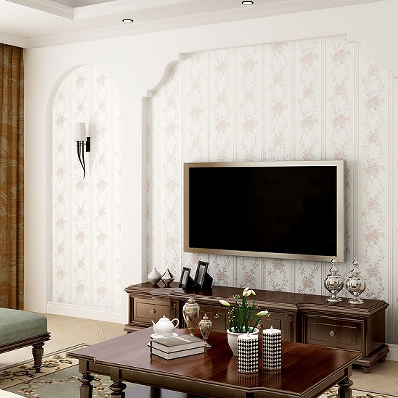 3D Embossed Faux Silk Wallpaper Rustic Moisture Resistant Wall Covering with Peony Pattern