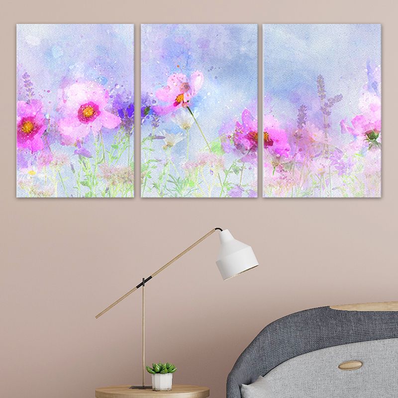 Blossom Drawing Wall Decor in Pink Canvas Wall Art for Girls Room, Multi-Piece