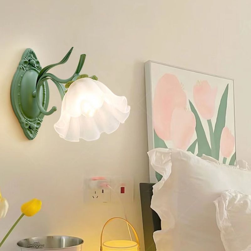 Iron and Glass 1 / 2 - Light Bath Sconce in Green & White Bathroom Vanity Lighting