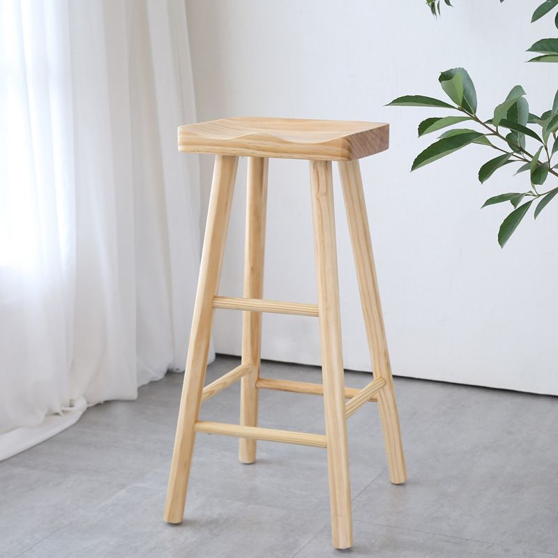Industrial Backless Armless Counter Stool Pine Wood Bar Stool with Pedal for Milk Tea Shop