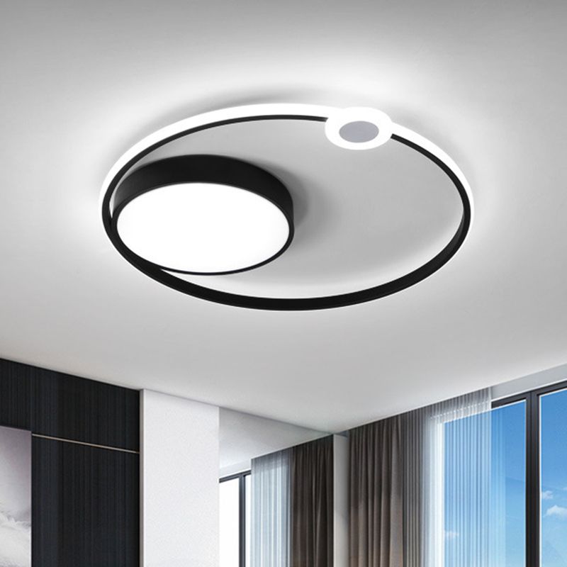 Acrylic Ring Flush Light Contemporary 16"/23.5" Width LED Black Ceiling Light Fixture, Warm/White Light
