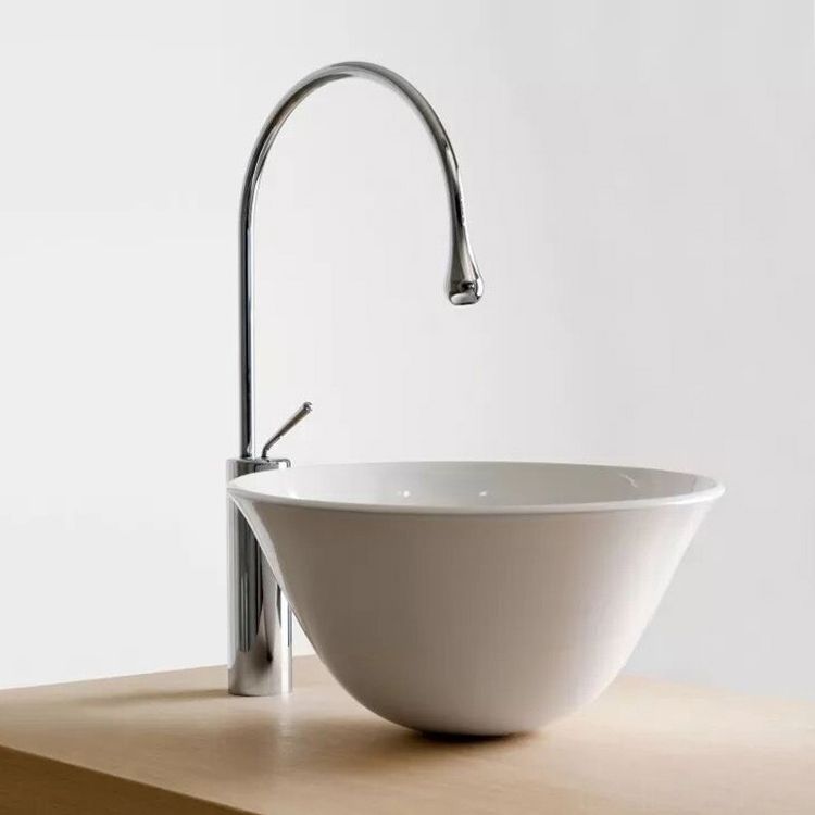 Gooseneck Lever Handles Sink Faucet Modern Circular Brass Bathroom Sink Faucet