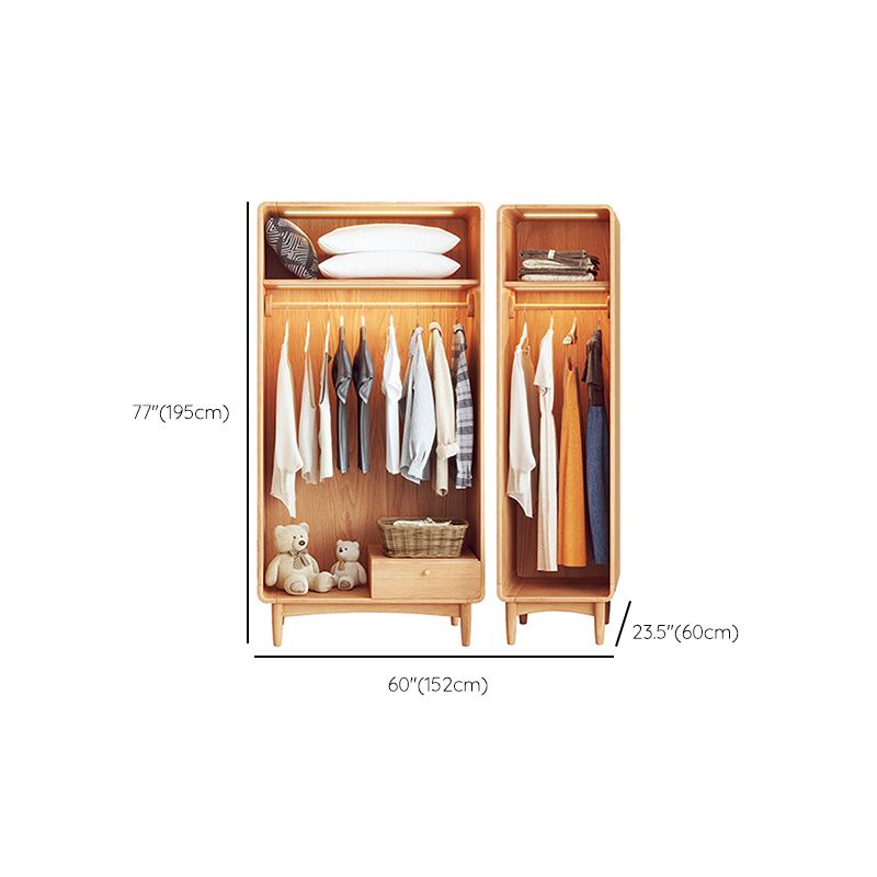 Freestanding Solid Wood Wardrobe Modern Wardrobe with Legs in Natural