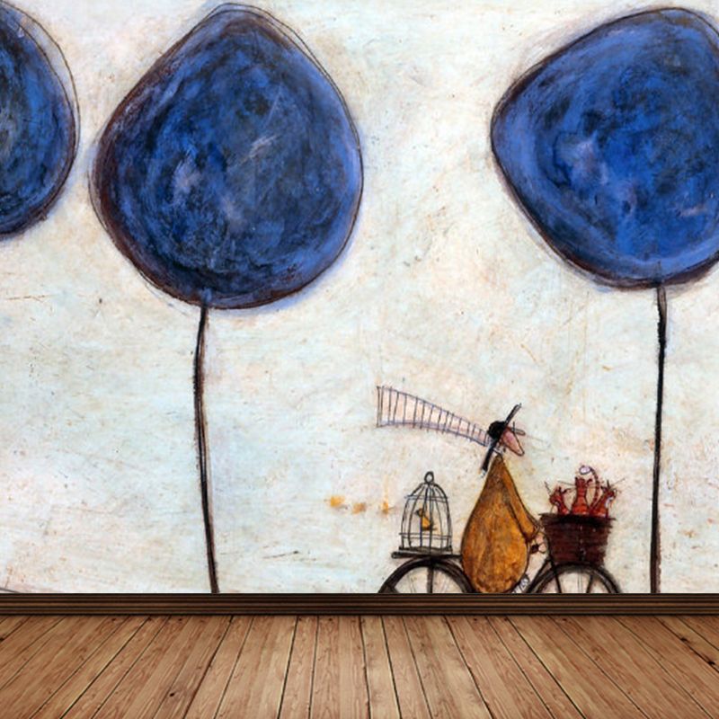 Illustration Style Botanical Wall Mural Giant Wall Covering for Dining Room, Custom