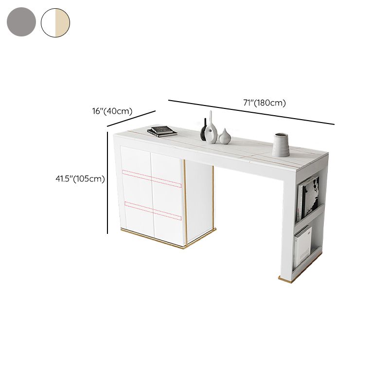 Stone Top Bar Stool Table Glam Style Rectangle Pub Table with Storage