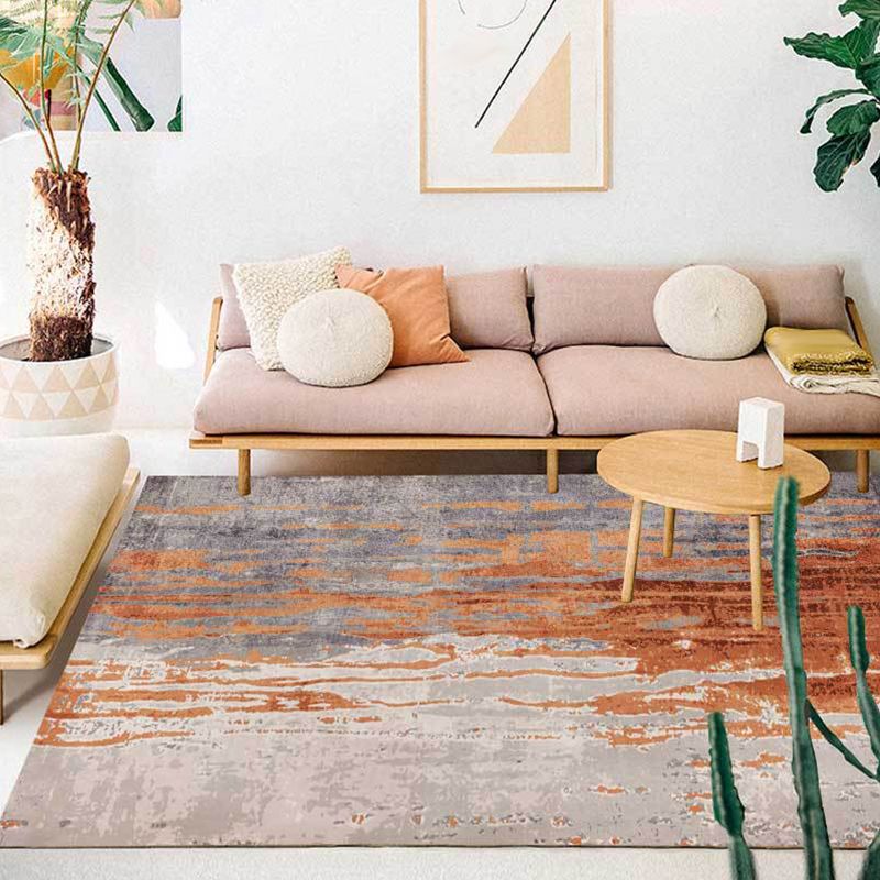 Orange Bedroom Rug Modern Abstract Pattern Area Rug Polyester Stain-Resistant Washable Carpet