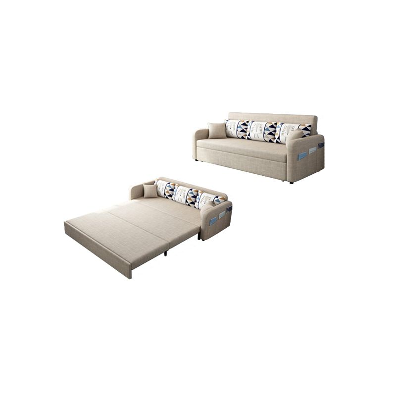 Contemporary Cotton Blend Square Arm Sofa Bed with Pillows in Brown