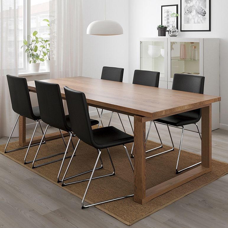 Mesa de pino de mesa de comedor de madera con base de trineo