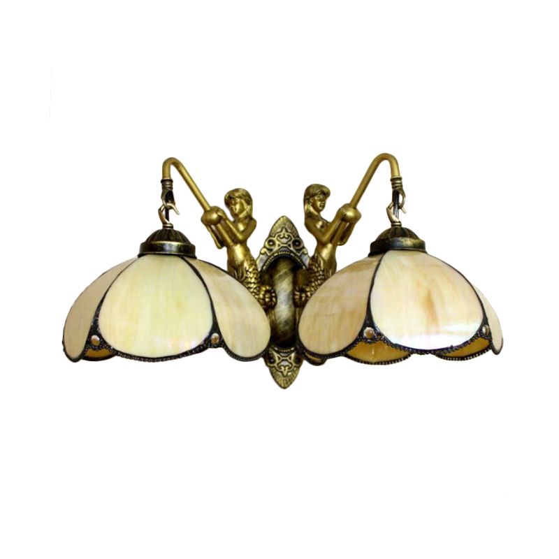 2 Lights Petal Sconce Lighting Tiffany Yellow Glass Sconce Light Fixture for Bedroom