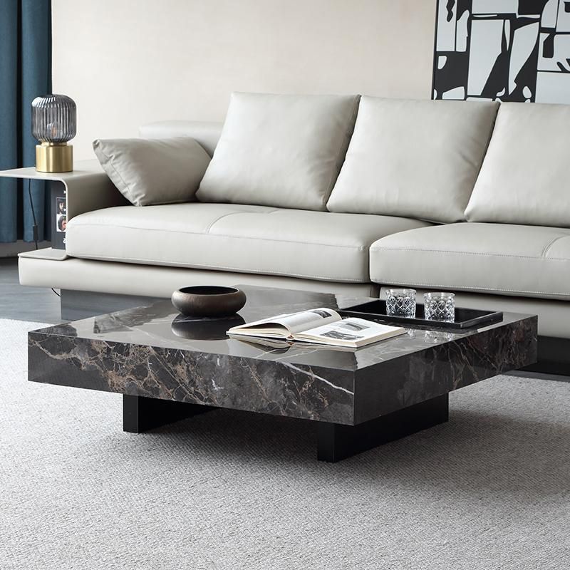 Contemporary Stone Coffee Table Rectangle Sled Coffee Cocktail Table