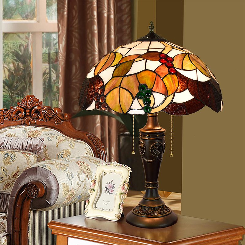 Tiffany Style Table Lamp 2 Lights Desk Lamp with Glass Shade for Bedroom