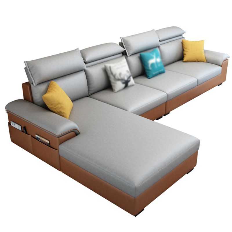 Cotton Blend and Faux Leather 4-Seater L-Shape Left Hand Facing Sectional Sofa with Chaise
