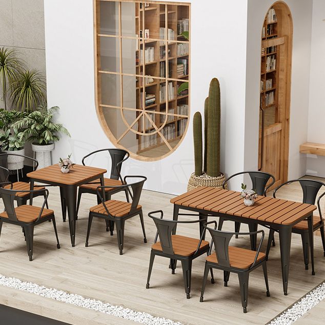 Modern Patio Dining Table Set 1/3/5 Pcs Iron Frame Patio Dining Table and Chairs in Black