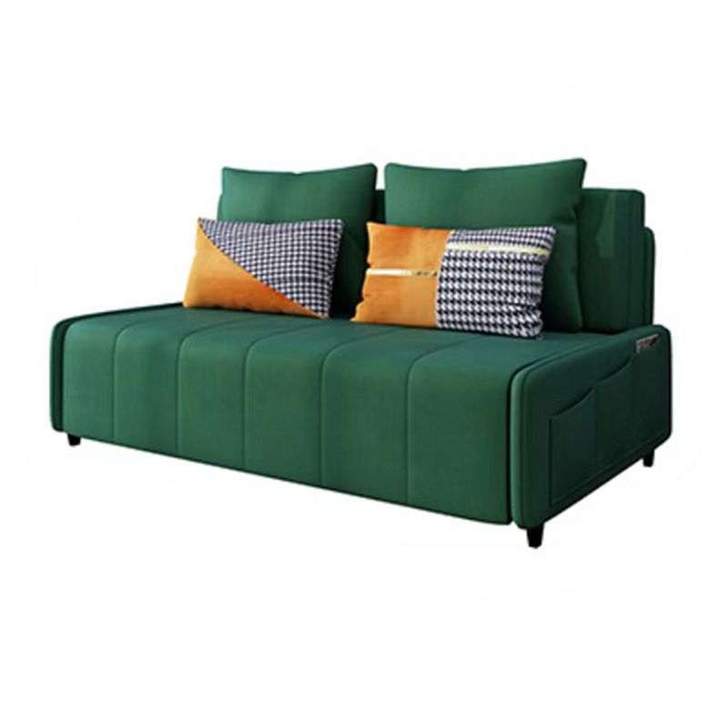 Faux Leather Sofa Bed with Storage Modern Dark Green Sofa with Pillows