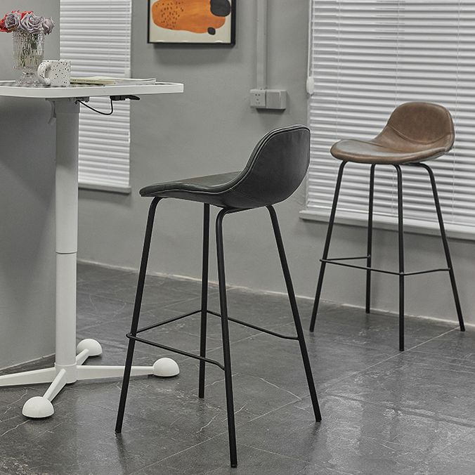 Modern Faux Leather Counter Stool Low Back Barstool with Metal Legs