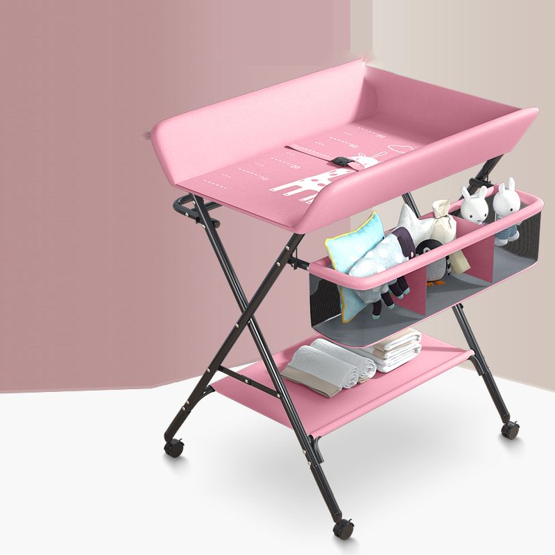 Metal Frame Baby Changing Table Folding with Shelf ,31.5"L×24.8"W