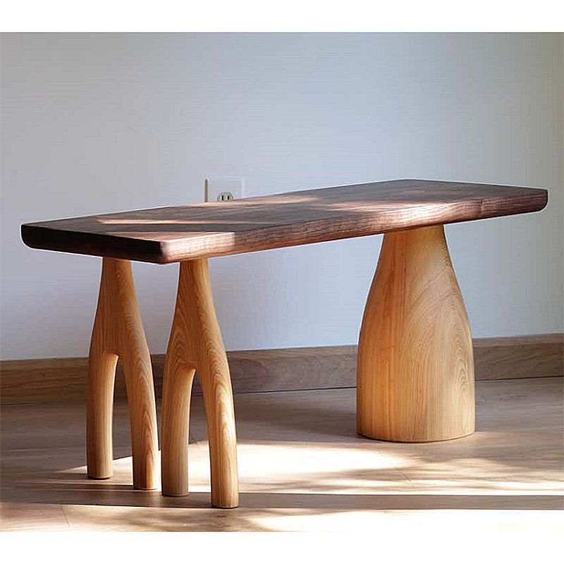 Modern Style 3 Legs Base Design Brown Pine Rectangular Coffee Table