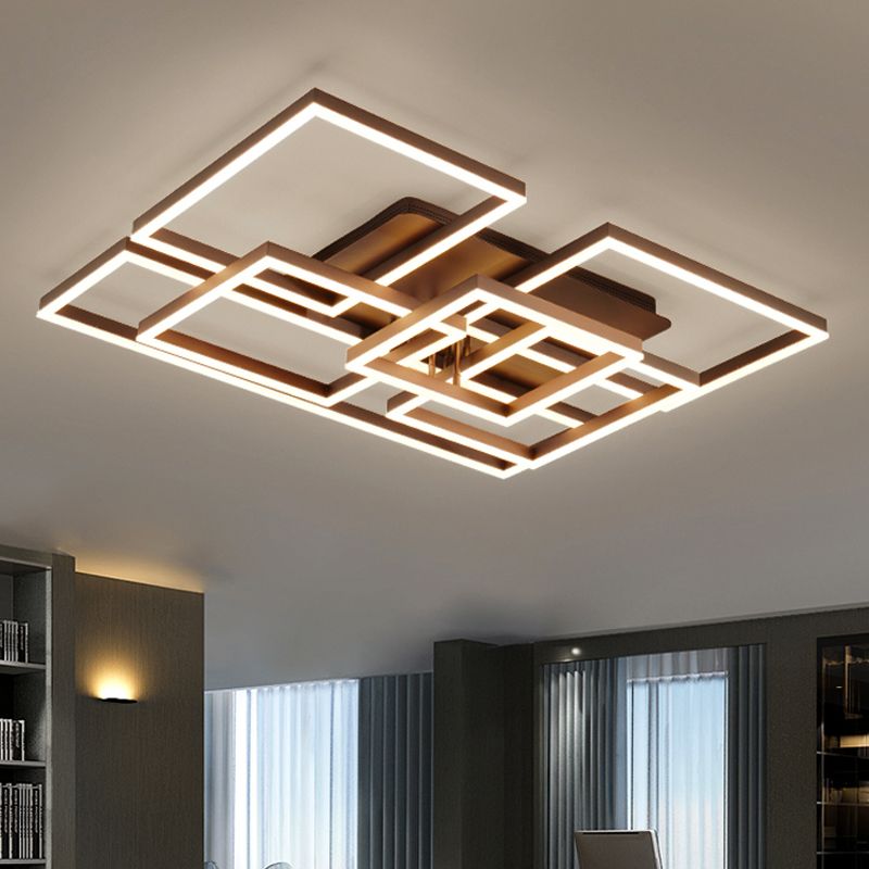 Modern Rectangular Acrylic Semi Flush Light LED 1/2/3 Lights Brown Ceiling Mounted Fixture in Warm/White/Natural Light, 16"/23"/29" Wide