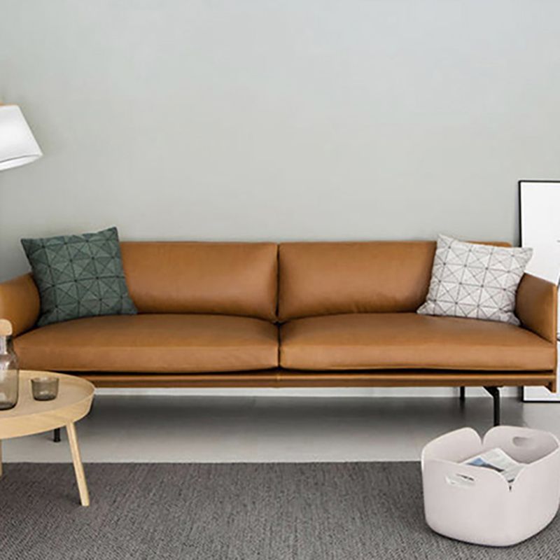 29" High Modern Faux Leather Tuxedo Arm Standard Sofa with Cushions for Living Room