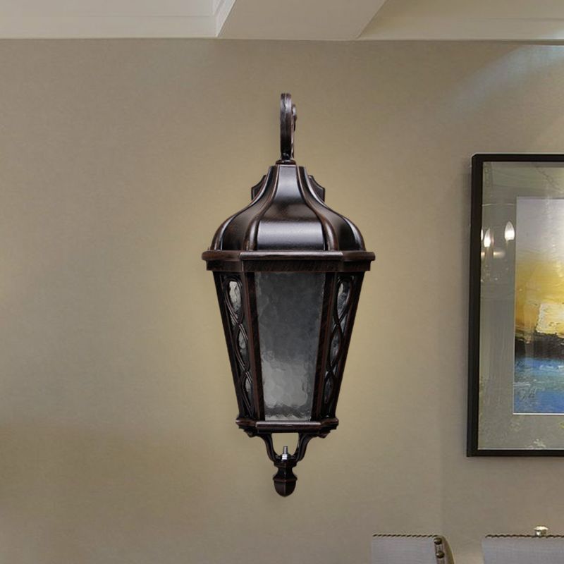 1-Head Urn Shaped Wall Sconce Light Country Black Finish Water Glass Wall Mounted Lamp for Courtyard