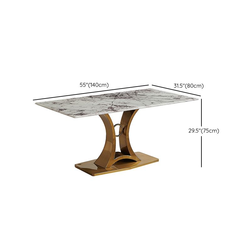 Glam Style Rectangle Table Sintered Stone Dining Table with Metal Legs
