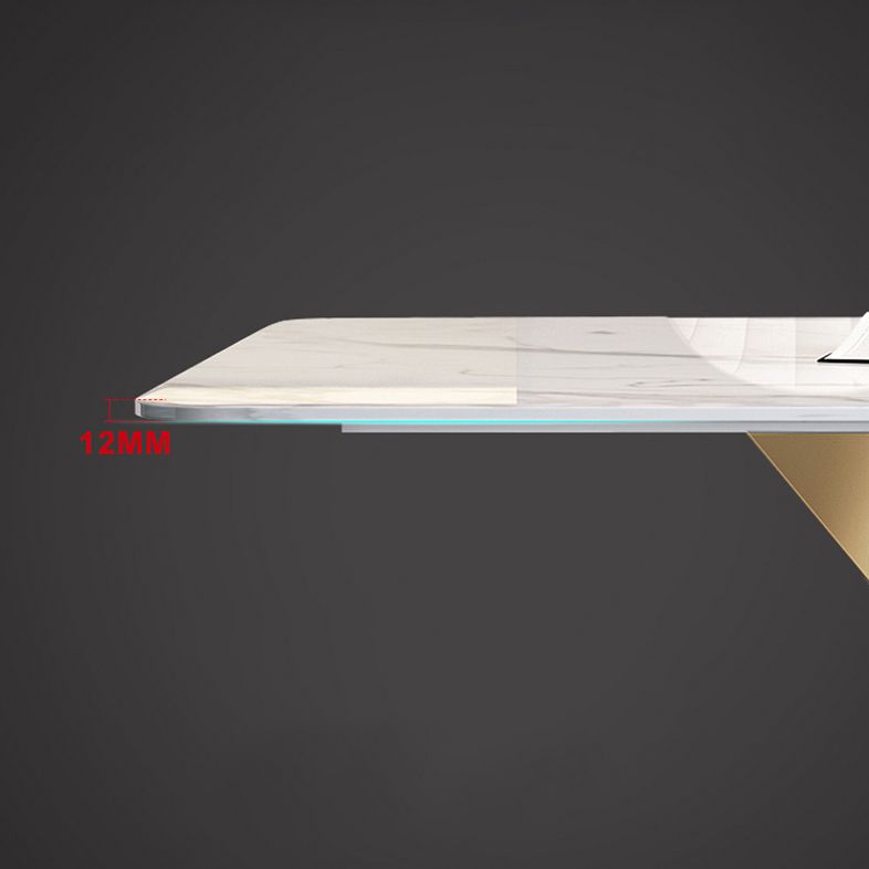 Traditional Luxury Dining Table Rectangle Sintered Stone Table with Pedestal Base