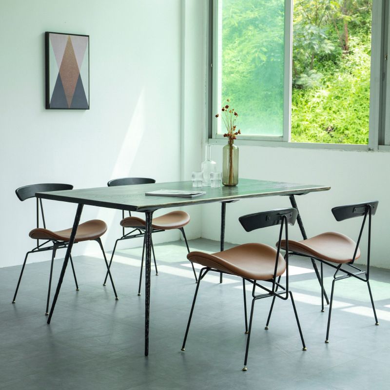 Mesa de comedor rectangular industrial mesa de madera maciza con 4 piernas negras