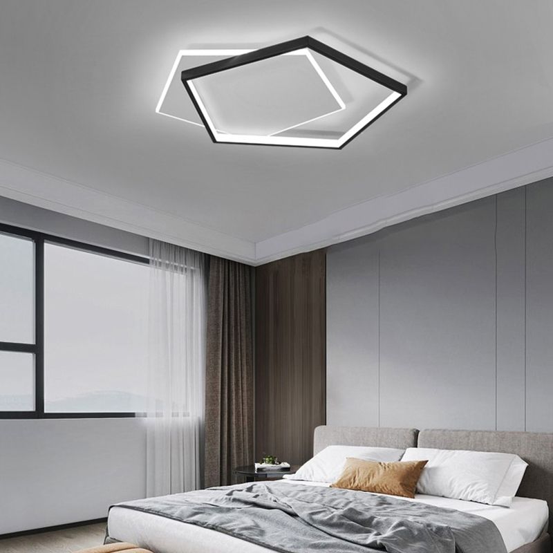 Plafonnier géométrique en métal, style simple, LED noir, éclairage proche du plafond