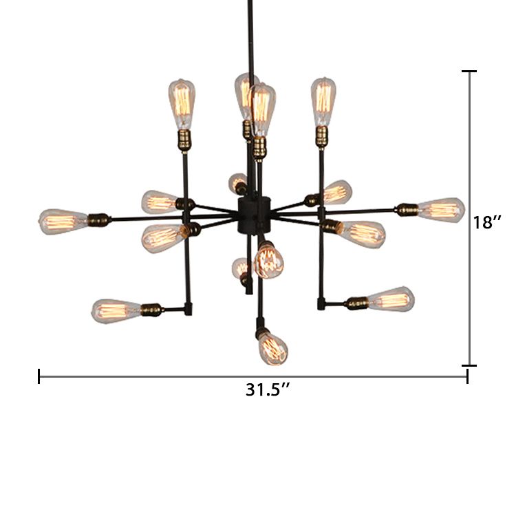 Iron Exposed Lampadelier Lighting Vintage Industrial Multi Light Dining Room Pendant Light in Black