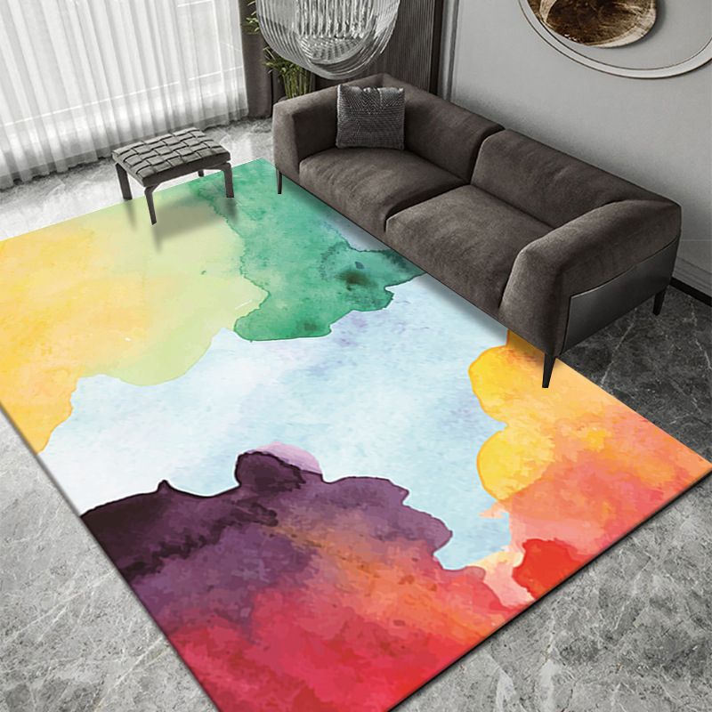 Luxurious Ink Painting Rug Abstract Polyester Indoor Carpet Non-Slip Backing Rug for Living Room
