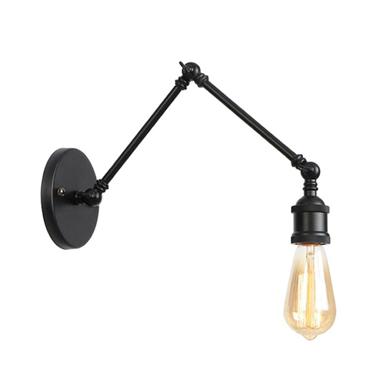 Industrial Open Bulb Sconce Lighting with Swing Arm 1 Light Metallic Wall Lamp in Brass/Black for Living Room