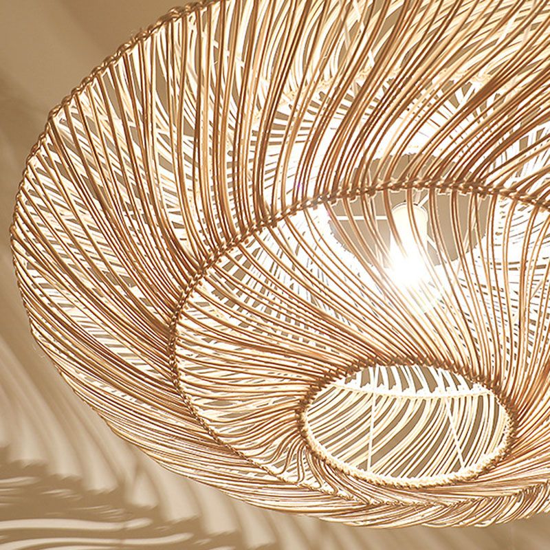 Creative Asian Flying Saucer Affermazione Light Rattan 1 Testa Pendente sospensione Sala da pranzo