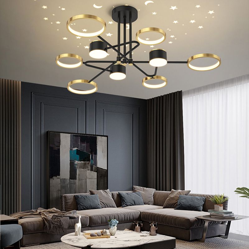 Postmodern Metal Hanging Lights Multi Lights Gold and Black Chandelier for Living Room