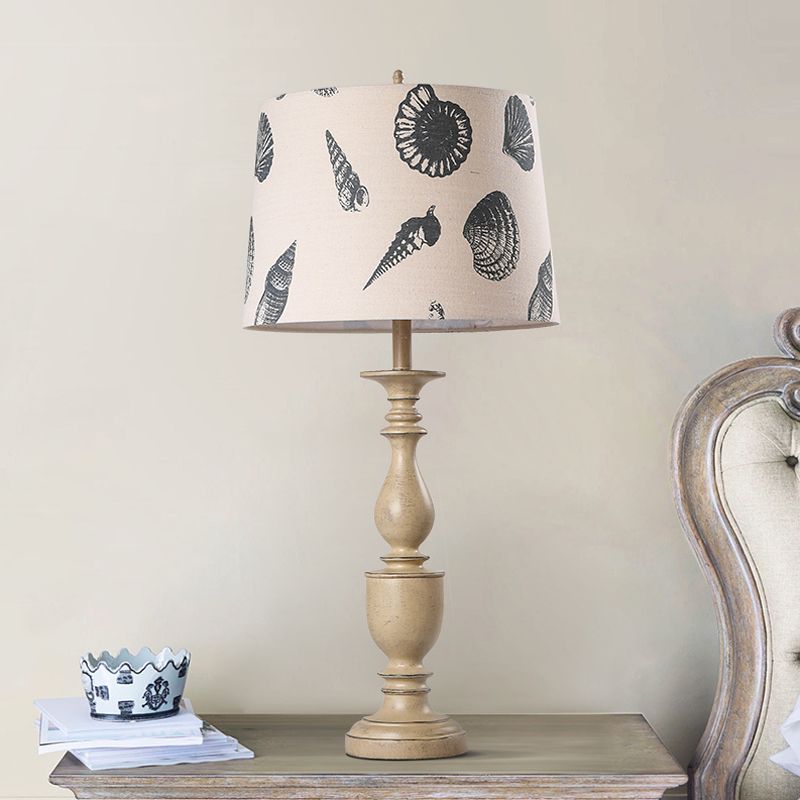 1 Bulb Night Lighting Traditional Bedroom Resin Nightstand Lamp with Conical Fabric Shade in Beige
