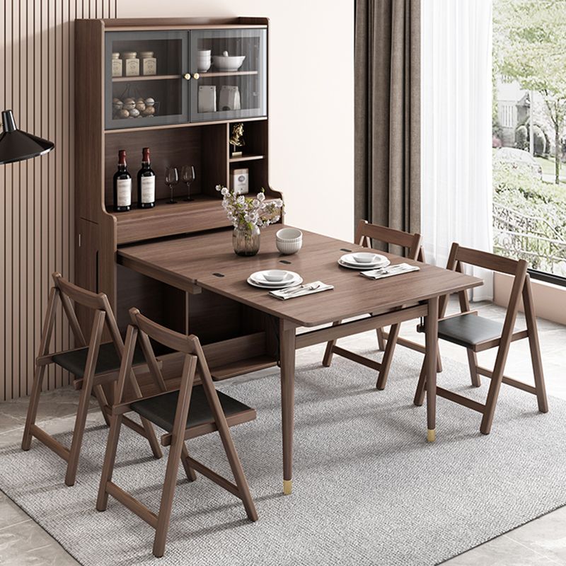 Modern Rectangle Folding Wood Dining Table for Small Space with Storage