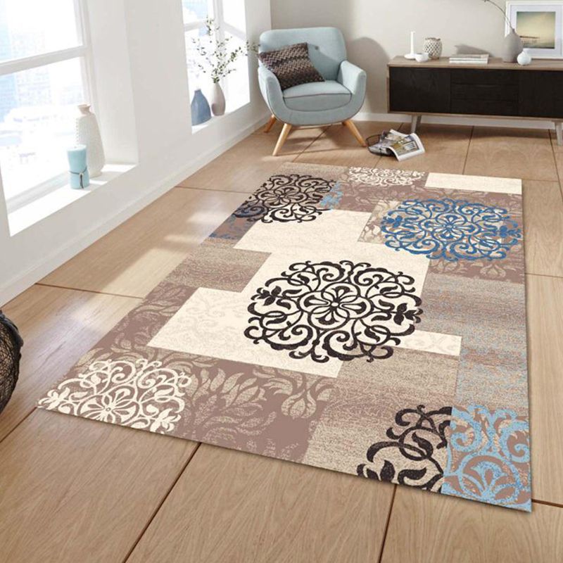Modern Living Room Area Rug Multi Colored Geometric Rug Synthetics Non-Slip Washable Stain Resistant Indoor Rug
