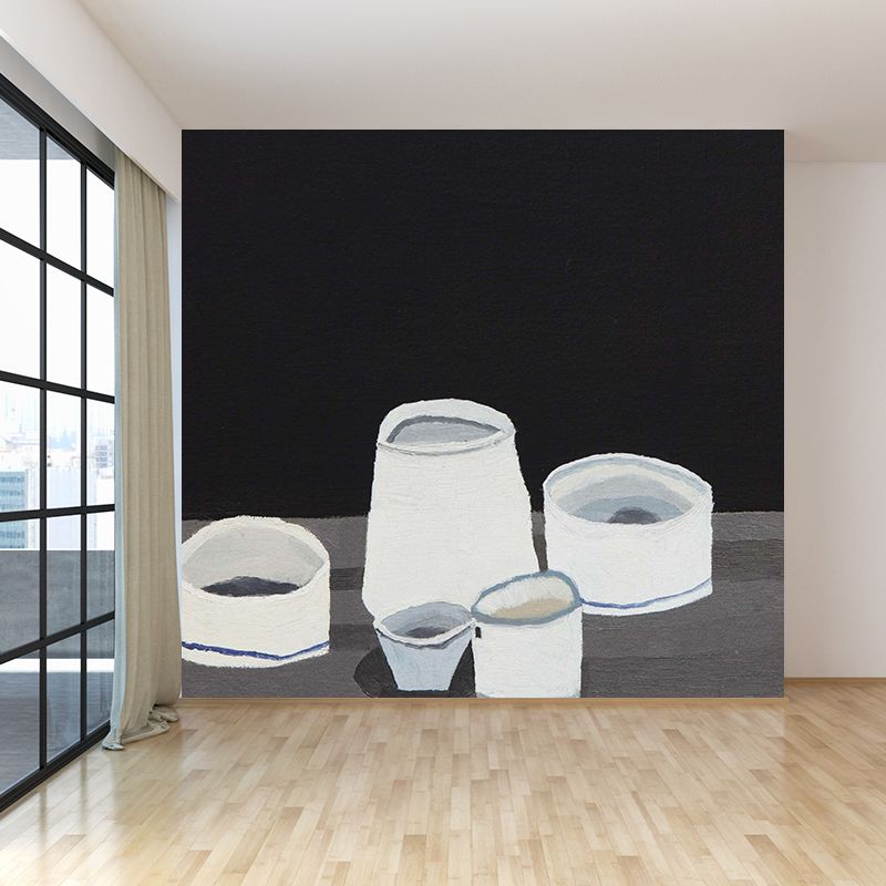 Extra Large Modern Mural Wallpaper in Black and White Tableware Wall Decor, Custom Printed