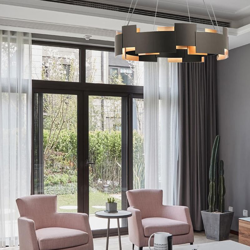 Postmodern Style Metal Chandelier Light Round Shade Pendant Light in Black