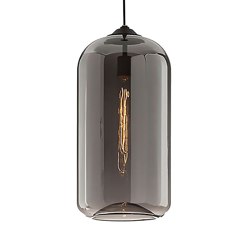 8"/10" Wide Clear/Amber/Smoky Glass Cylindrical Pendant Light Contemporary 1 Light Black Hanging Lamp Fixture
