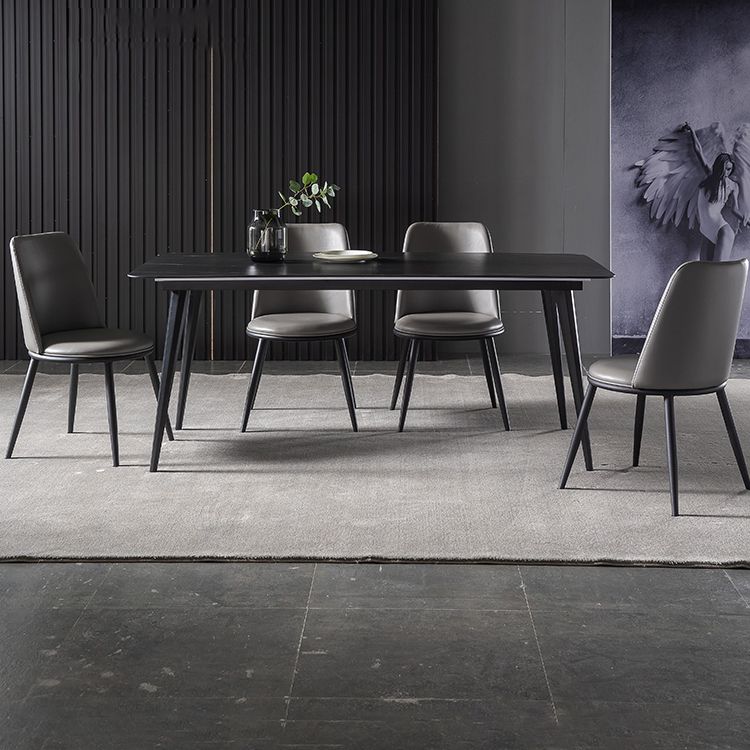 Contemporary Dining Table Set 1/4/5/7 Pcs Black Sintered Stone Top Table with Side Chairs