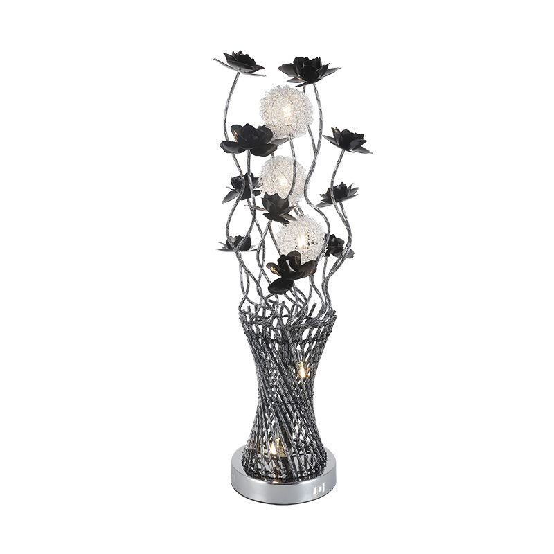 LED cylindre vigne veilleuse Art décor noir-argent métal éclairage de Table avec détail de fleur pour chevet