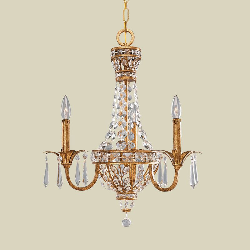 Retro Candelabra Chandelier Pendant Light 3-Head Metal Hanging Lamp Kit with Crystal Accent in Rust