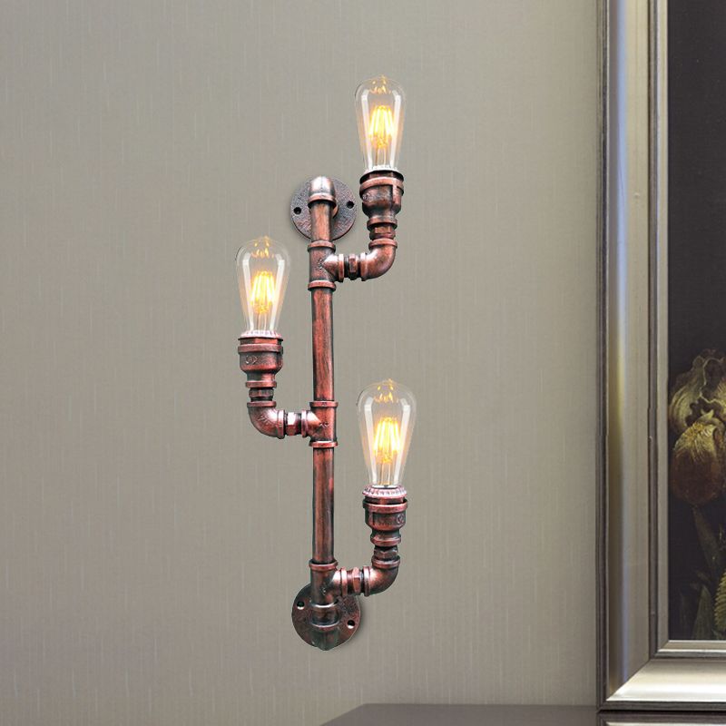 Metallrost Finish Leuchten Zweig 3 Köpfe Vintage Wandmontagerohrlampe für Ecke