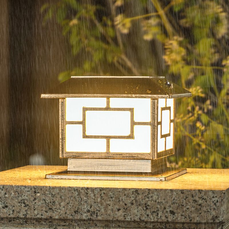Rectangle Shape Metal Outdoor Light Modern Style 1-Light Solar Pillar Lamp