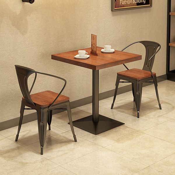 Solid Wood Industrial Dining Table Brown Square Table with Metal Base for Dinning Room