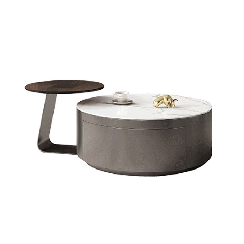 Glam Drum Coffee or End Table with Storage Drawers Slate Top